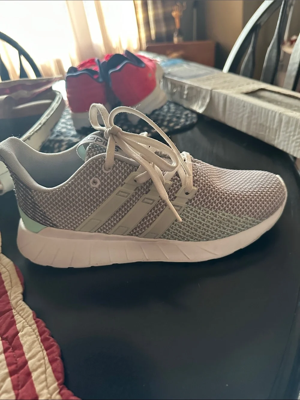 adidas Light Gray Mesh Athletic Shoes with Mint Accent